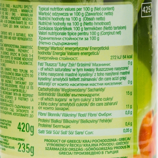 Piersici jumătăți în sirop, conservă 420g