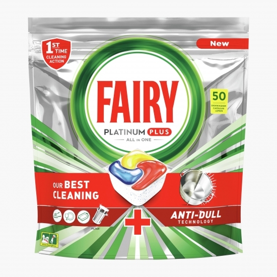 Detergent automat capsule pentru mașina de spălat vase Platinum Plus Anti Dull, 50 spălări