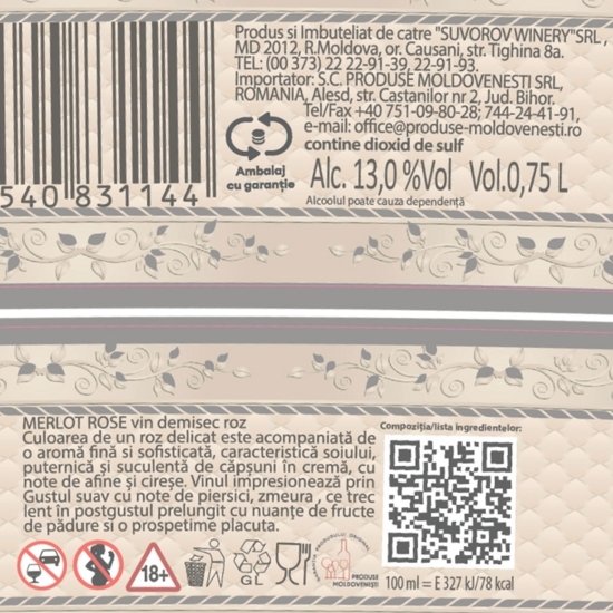 Vin rose demisec Merlot, 13%, 0.75l