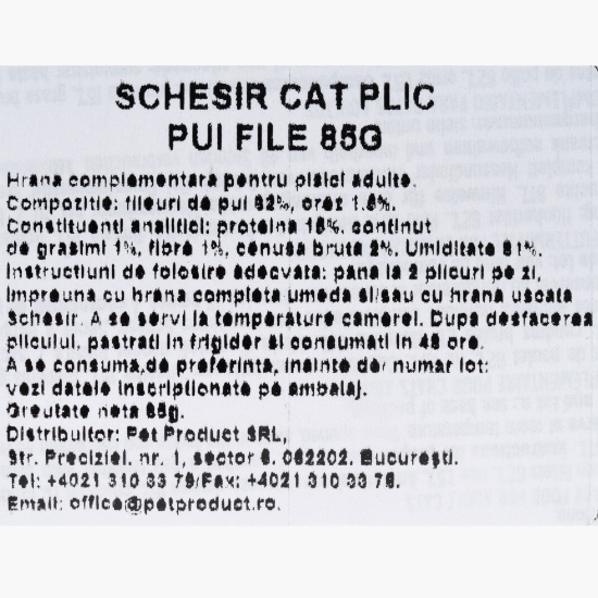 Hrană umedă pentru pisici adulte, 85g, cu pui file