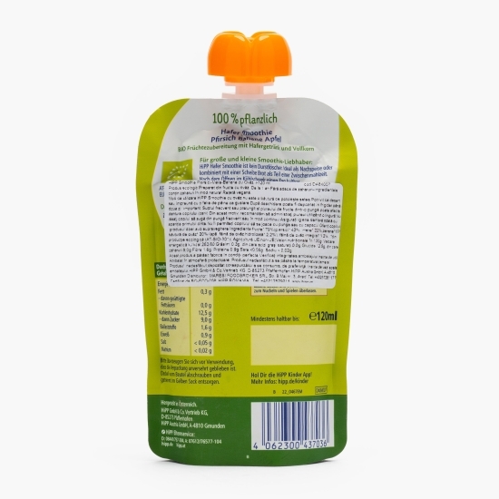 Smoothie eco din piersici, mere, banane, cu ovăz, fără zahăr adăugat, 120ml