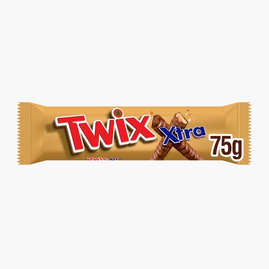 Baton cu biscuit și caramel învelit în ciocolată cu lapte, Xtra 2x37.5 g