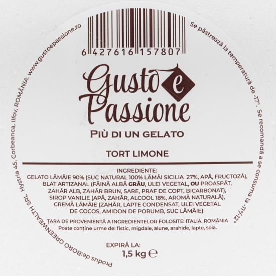 Tort înghețată italiană artizanală (gelato) lămâie 1.5kg