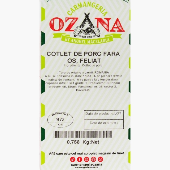Cotlet de porc fără os, feliat 750g