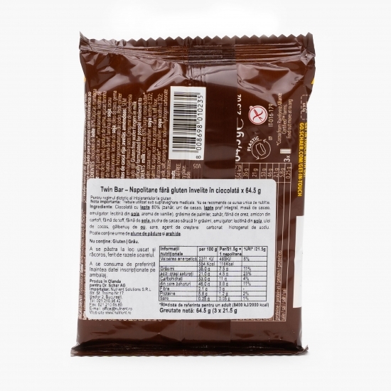 Napolitane fără gluten învelite în ciocolată Twin Bar 64.5g