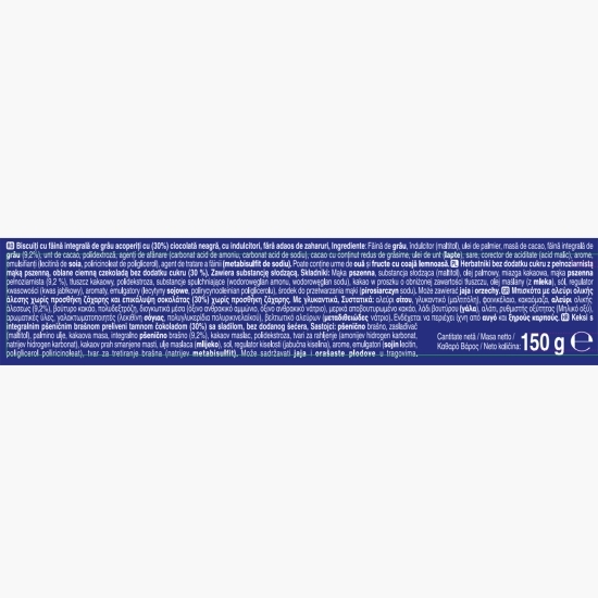 Biscuiți digestivi cu ciocolată neagră, fără zahăr, 150g