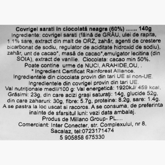 Covrigei sărați înveliți în ciocolată neagră 60% 140g