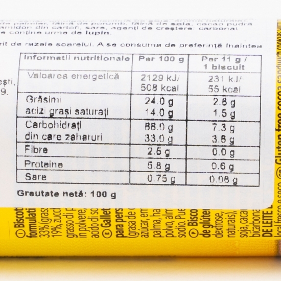 Biscuiți cu cacao și cremă de lapte fără gluten Mini Sorisi 100g