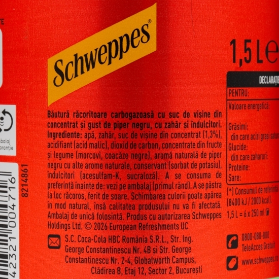 Băutură carbogazoasă cu vișine și piper negru 1.5l