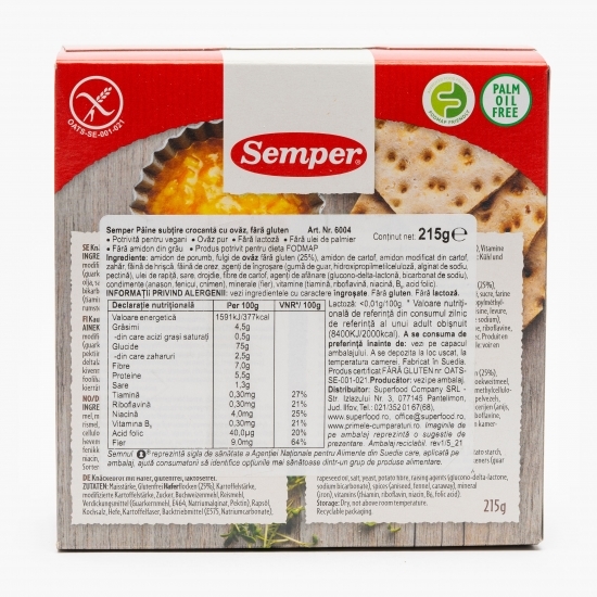 Pâine subțire crocantă cu ovăz, fără gluten 215g