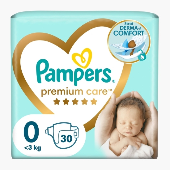 Scutece Premium Care, mărimea 0 nou născut, < 3 kg, 30 buc