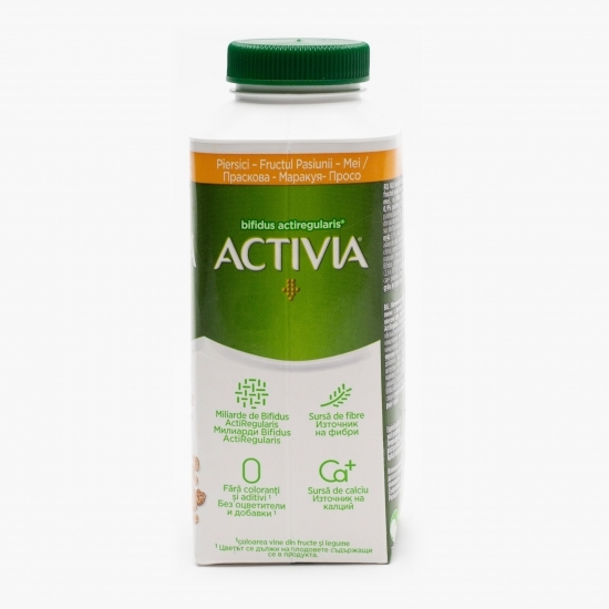 Iaurt de băut cu piersici, fructul pasiunii, ovăz și boabe de mei 320g