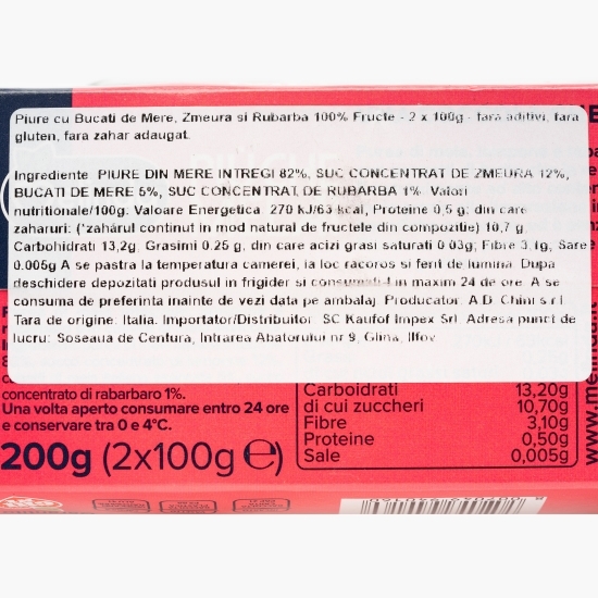 Piure cu bucăți de mere, zmeură și rubarba 200g