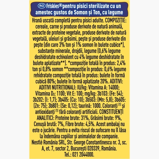 Hrană uscată pentru pisici adulte sterile, 1.5kg, cu somon și legume