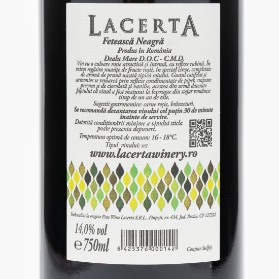 Vin roșu sec Fetească Neagră, 14%, 0.75l