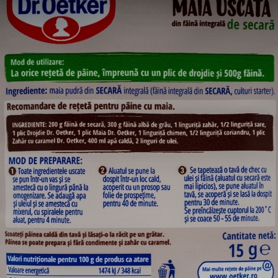 Maia uscată din făină integrală de secară 15g