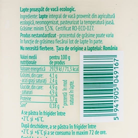 Lapte ecologic de vacă 1l