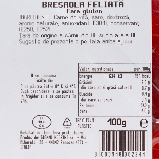 Bresaola feliată 100g