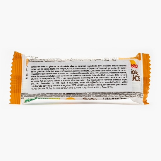 Baton de orez cu glazură de ciocolată albă cu caramel 16g