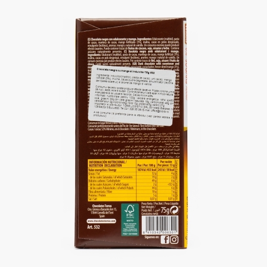 Ciocolată neagră cu mango, fără zahăr adăugat 75g