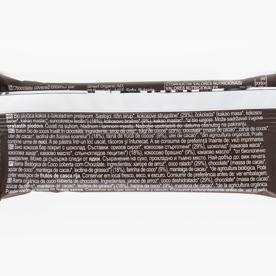 Baton eco cu cocos, învelit în ciocolată, vegan, fără gluten 30g
