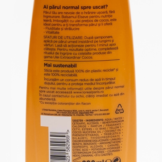 Balsam nutriție lejeră cu ulei prețios de cocos pentru păr normal spre uscat 200ml