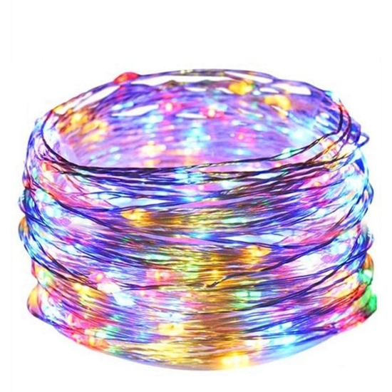 Instalație Crăciun, 10m, 100 LED-uri, multicolor, telecomanda 8 funcții, USB, fir cupru, liniar