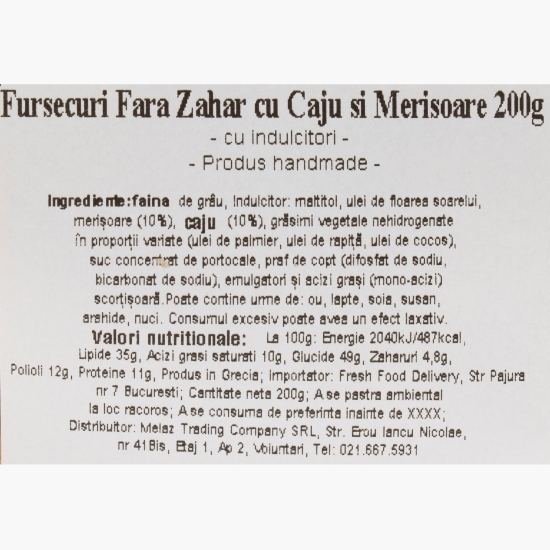 Fursecuri fără zahăr cu caju și merișoare 200g
