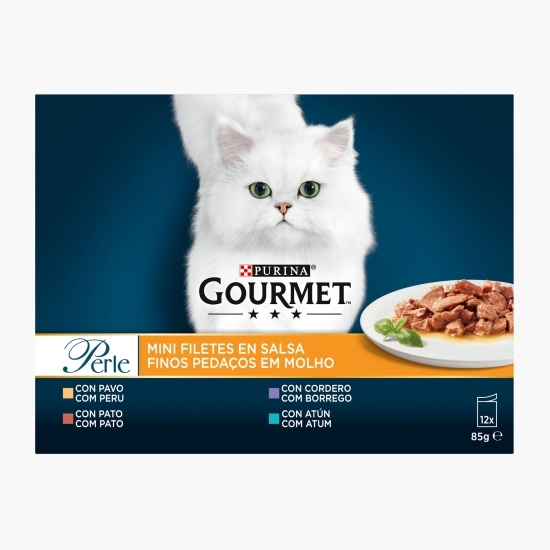 Hrană umedă pentru pisici Gourmet Perle Mini Filets în sos, 12x85, mix de arome (curcan, rață, miel, ton)