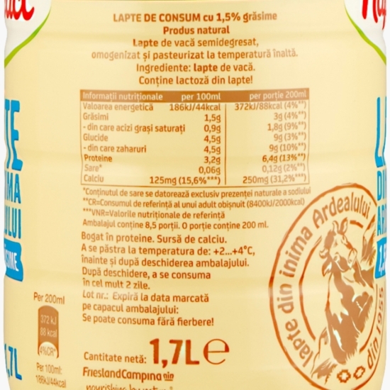 Lapte 1.5% grăsime, 1.7l