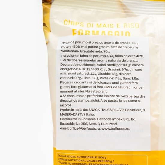 Chipsuri de porumb și orez cu aromă de brânză fără gluten 70g
