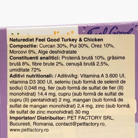 Hrană umedă pentru câini, pate, 390g, Feel Good cu curcan, pui, orez și morcov