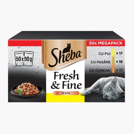 Hrană umedă pentru pisici adulte, 50x50g, selecție de pui, pasăre și curcan în sos delicios 