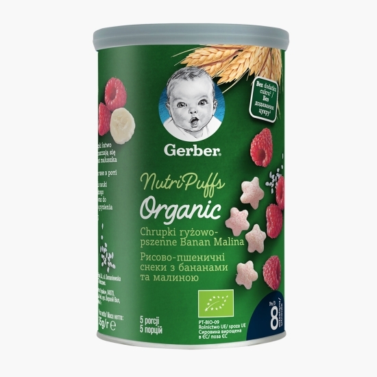 Gustare eco cu cereale, banane si zmeură +8 luni, 35g
