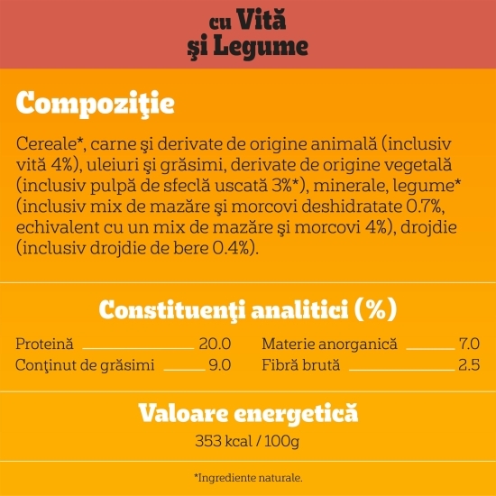 Hrană uscată pentru câini adulți, 3kg, cu vită și legume 