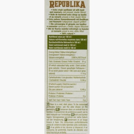 Ulei de floarea-soarelui presat la rece, cu busuioc și rozmarin, 0.25l