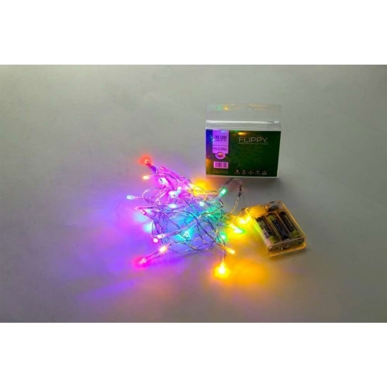 Instalație de Crăciun 3m, multicolor cu baterii tip liniar, 2 jocuri de lumini, 30 LED -uri
