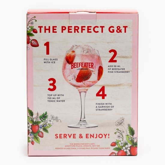 Gin London Pink Strawberry 0.7l + pahar