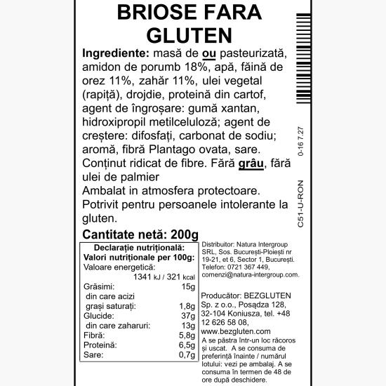 Pâine Brioche, fără gluten 200g