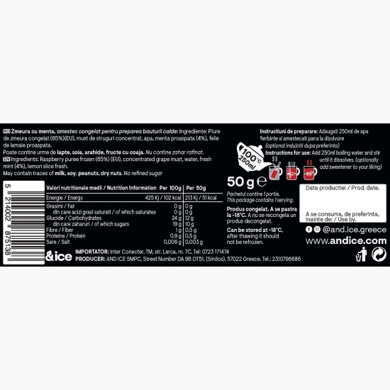 Băutură caldă din piure de zmeură și mentă 50g