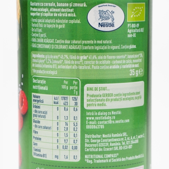 Gustare eco cu cereale, banane si zmeură +8 luni, 35g
