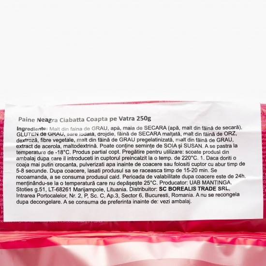Pâine neagră Ciabatta coaptă pe vatră 250g