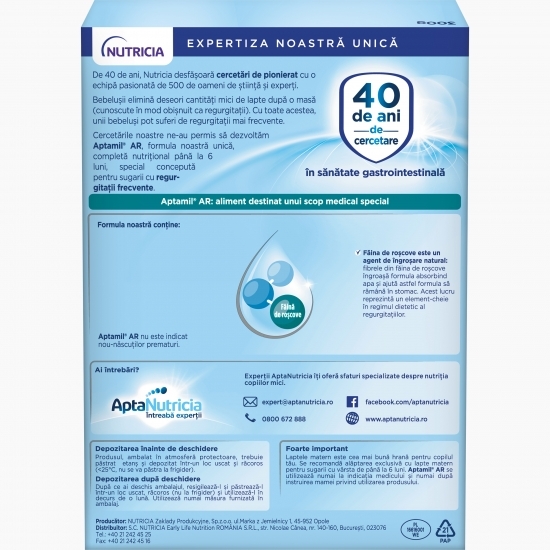 Lapte praf AR, de la naștere, Nutricia, 300g