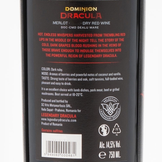Vin roșu sec Dominion Dracula Merlot, 14.5%, 750ml