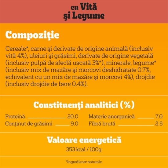 Hrană uscată pentru câini adulți, 7kg, cu vită și legume