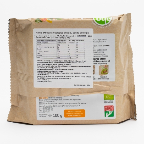 Pâine extrudată ecologică cu grâu spelta ecologic 100g
