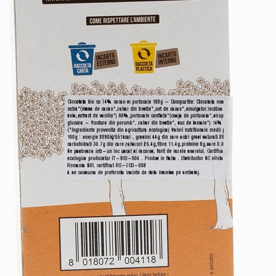 Ciocolată eco, 70% cacao, cu portocale 100g