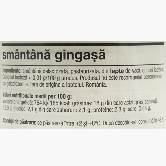 Smântână gingașă fără lactoză, 18% grăsime, 300g
