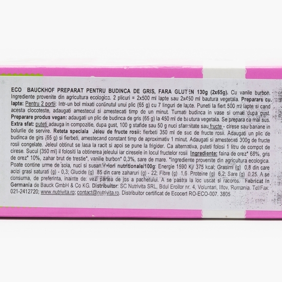 Preparat pentru budincă de griș, fără gluten, eco 2x65g