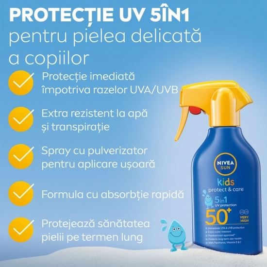 Spray colorat de protecție solară pentru copii Kids Protect & Care, SPF 50, 270ml